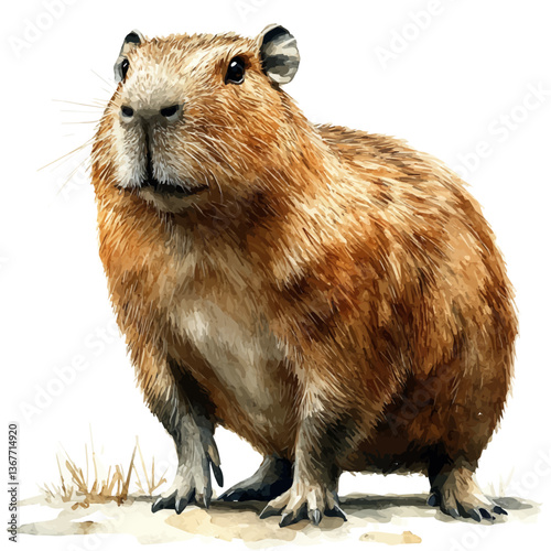 A watercolor painting of a capybara, isolated on a white background. Capybara vector.

