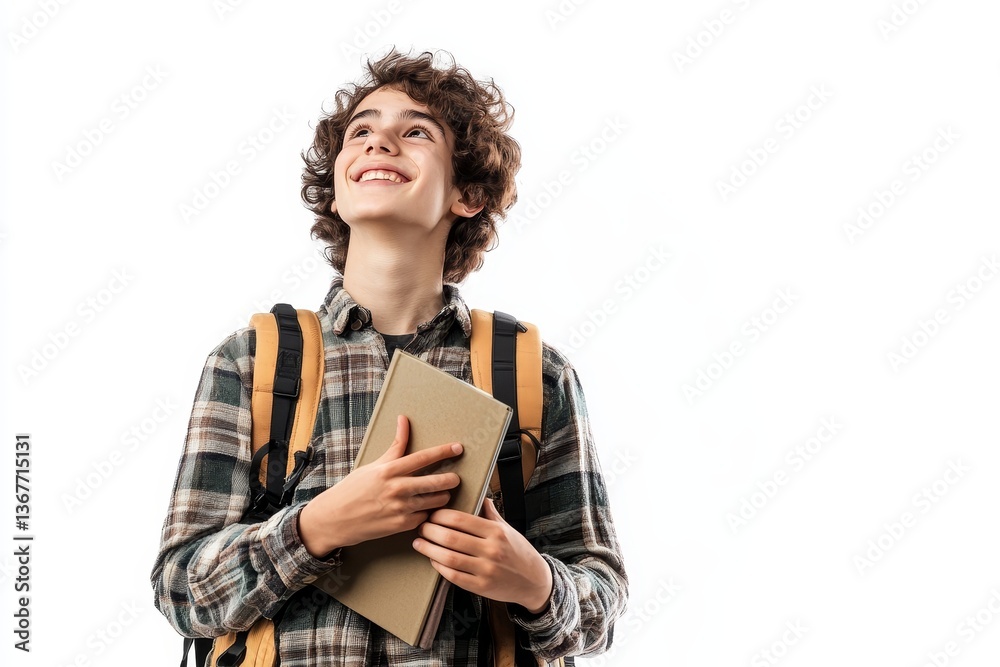 Happy Teenager with Book and Backpack Happy Teenager with Book and Backpack
