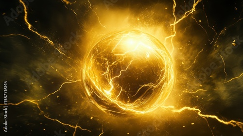 Glowing golden energy sphere surrounded by crackling lightning bolts.
