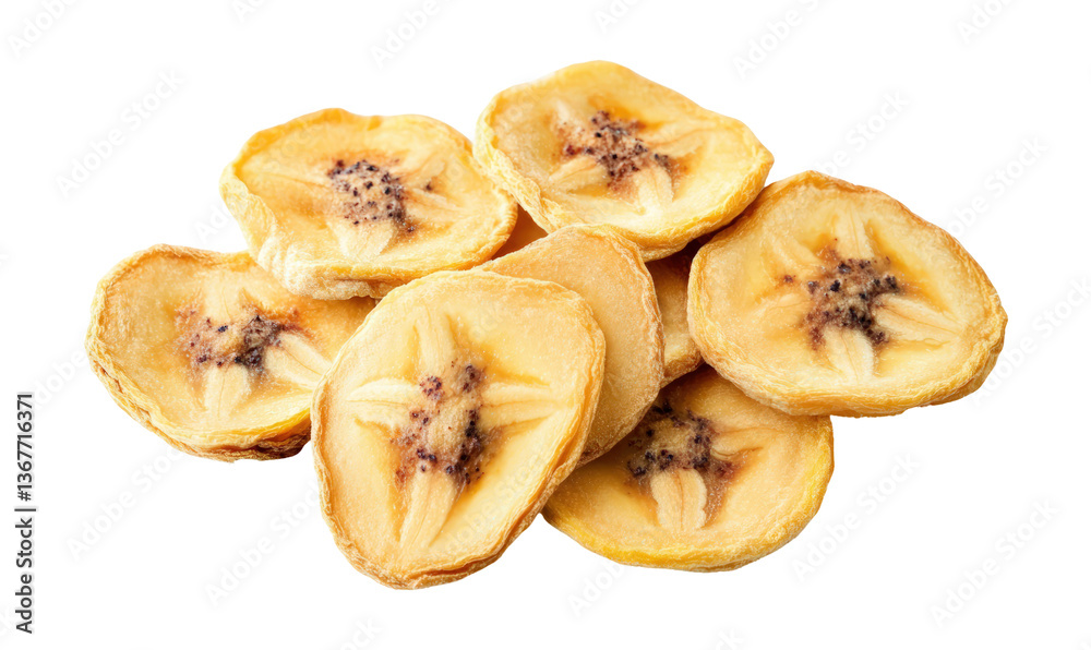 Dried banana slices transparent background space for snack, healthy food concepts Dried banana slices transparent background space for snack, healthy food concepts