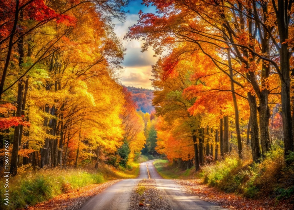 Obraz premium Stunning New England autumn foliage road trip.