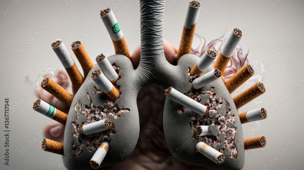 A model lung, ravaged by cigarettes, highlighting the destructive impact of smoking.