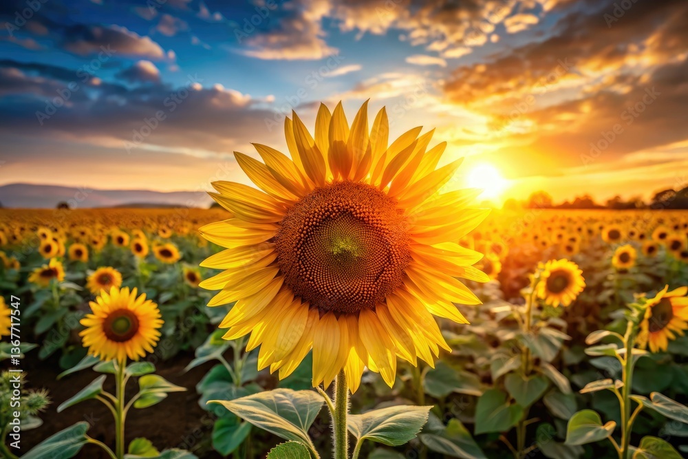 Obraz premium Sunflower Field Photography, Vibrant Sunflowers, Blooming Sunflowers, Summer Sunflower, Golden Sunflower, Sunflower Product Photography, Bright Sunflower Images