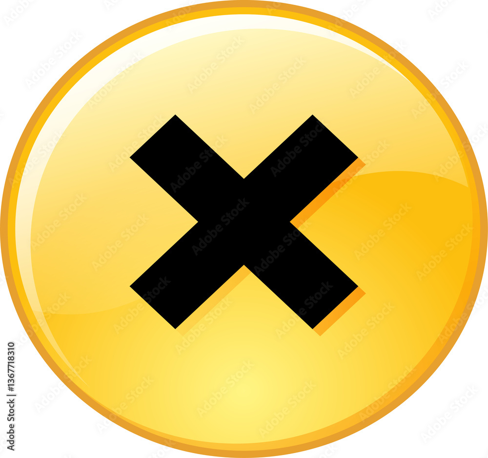 Obraz premium cross mark icon vector illustration. A black check mark symbol with a yellow circular border around it.
