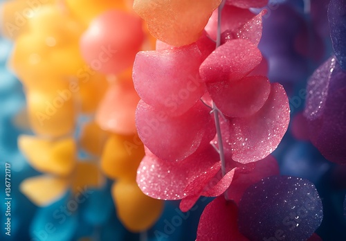 Shimmering Orange, Pink, and Purple Petals Against Soft Blue
