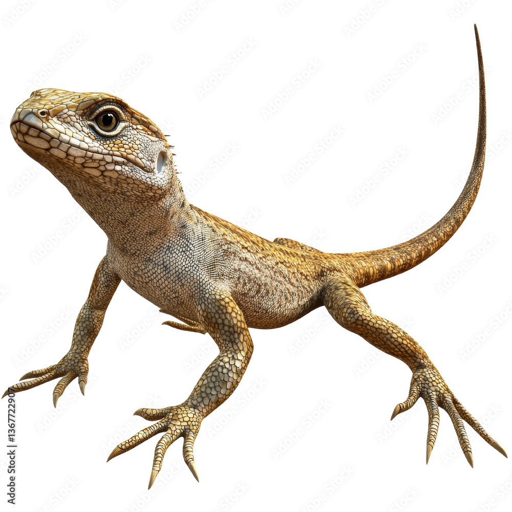 Naklejka premium Detailed Portrait of a Realistic Lizard on a white background.