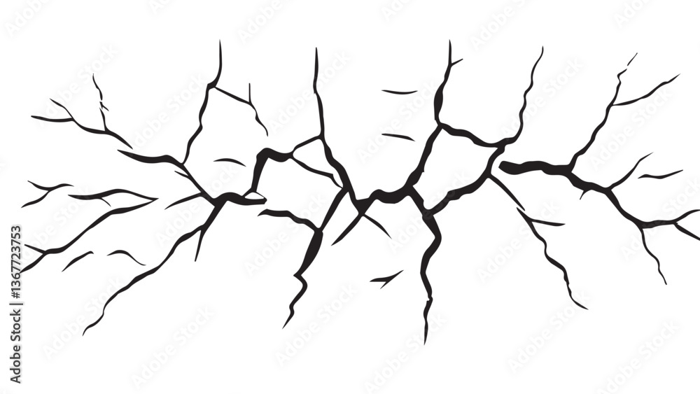 Fototapeta premium Cracked texture. Cracks texture for design. Abstract black cracks on white background. Structure of cracking.