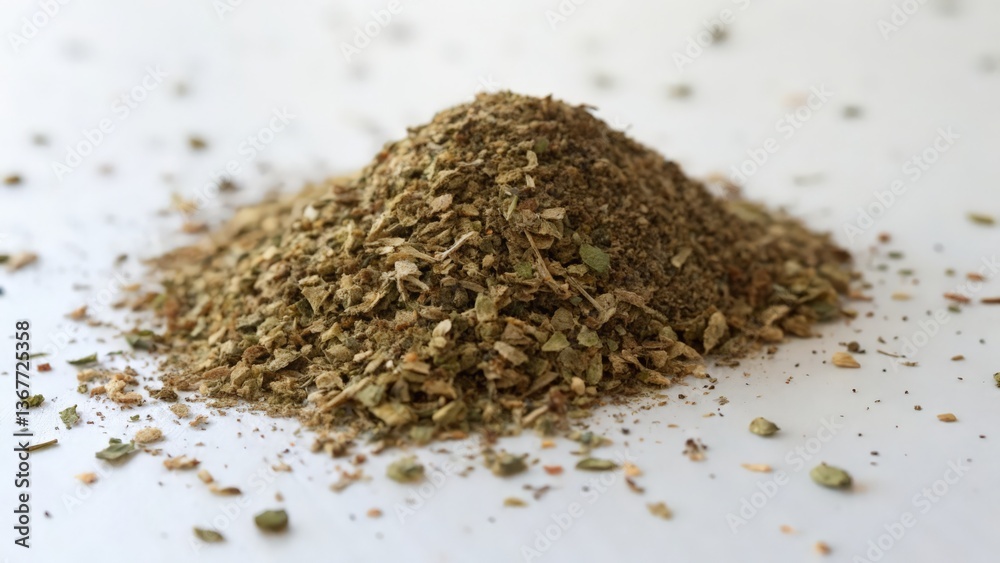 Pile of Dried Mixed Herbs on a White Background for Culinary Use
Pile of Dried Mixed Herbs on a White Background for Culinary Use