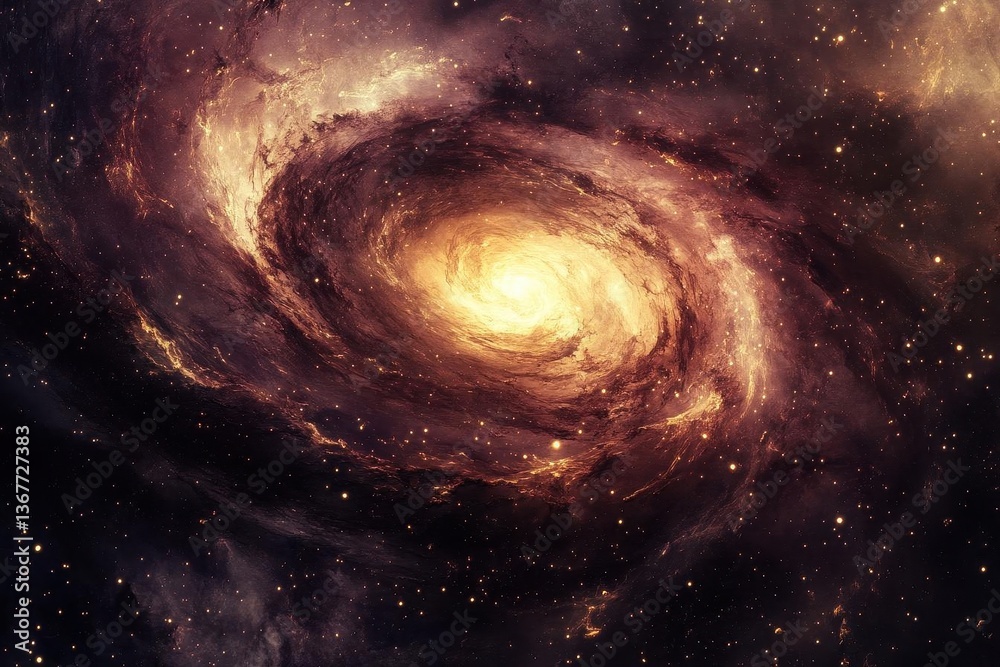 deep maroon nebula swirling with countless stars creating celestial patterns across the cosmic canvas hints of gold dust scattered throughout