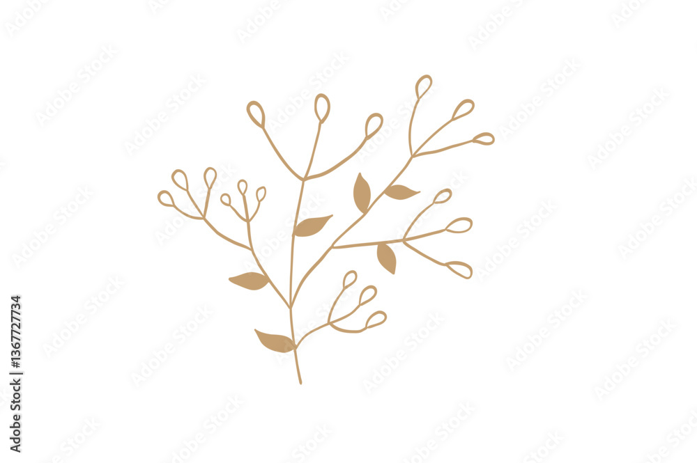 Obraz premium シンプルな葉の線画イラスト 金