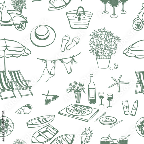 Italian style vacation hand drawn seamless pattern