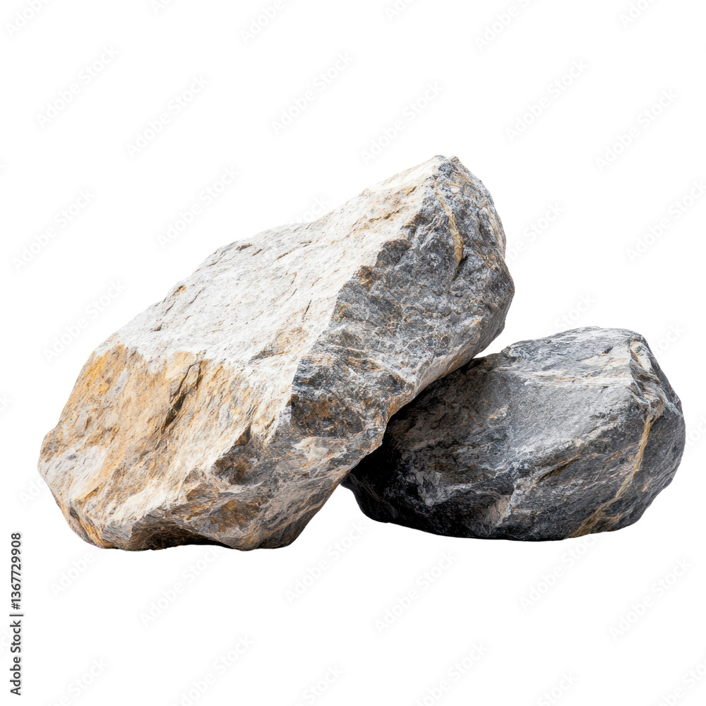 Obraz premium Natural Granite Rocks on Black Background on a white background.