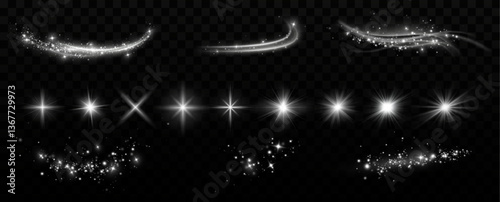 Magic spiral with sparkles.White light effect.Glitter particles with lines.Swirl effect.Texture of cold winter wind. Holiday vector snowstorm. Christmas cold snowstorm effect.Light effect.	