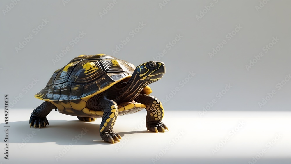 Obraz premium White background with a turtle and tortoise on a rock, showcasing their shells and wildlife nature