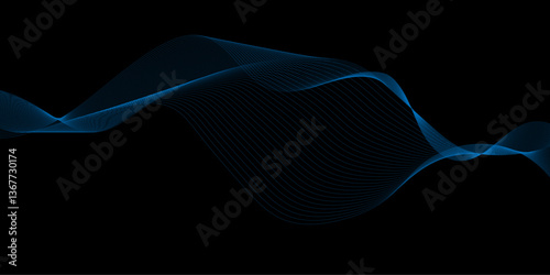 Abstract black background luxury colorful Wave line wallpaper. Dynamic flowing wave lines design element. Futuristic technology and sound wave pattern.