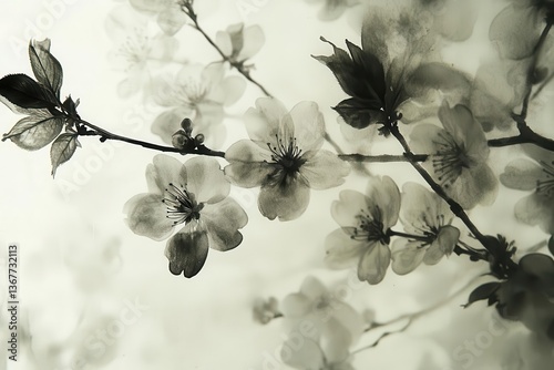 Obraz na płótnie delicate cherry blossoms rendered in traditional chinese ink wash technique ethereal composition with negative space w salonie