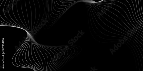Abstract black background luxury colorful Wave line wallpaper. Dynamic flowing wave lines design element. Futuristic technology and sound wave pattern.