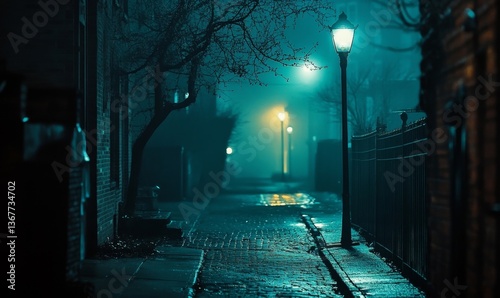 Alley fog night street city dark town urban wallpaper background