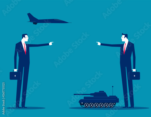 Business people have tank and airplane. Proxy war vector