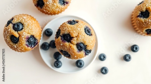 Delicious Homemade Blueberry Muffins with Fresh Blueberries - Top View