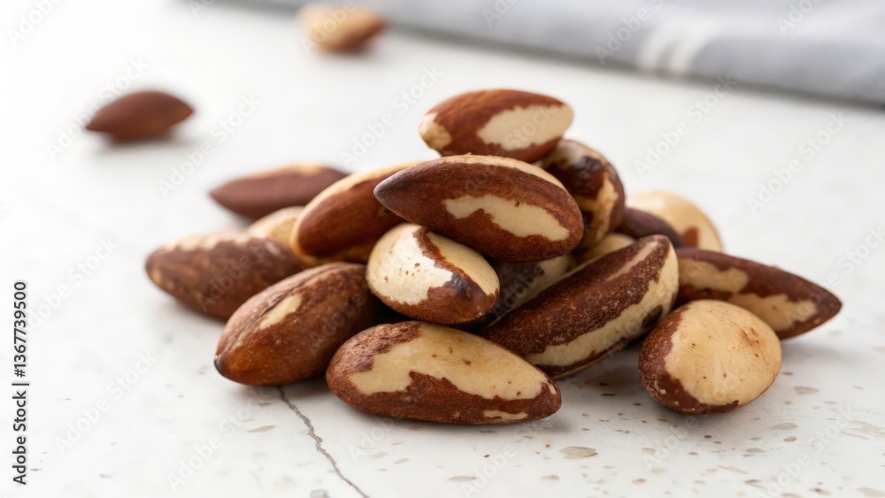 Brazil Nuts Piled on White Marble Background for Healthy Eating and Nutrition Photography
Brazil Nuts Piled on White Marble Background for Healthy Eating and Nutrition Photography