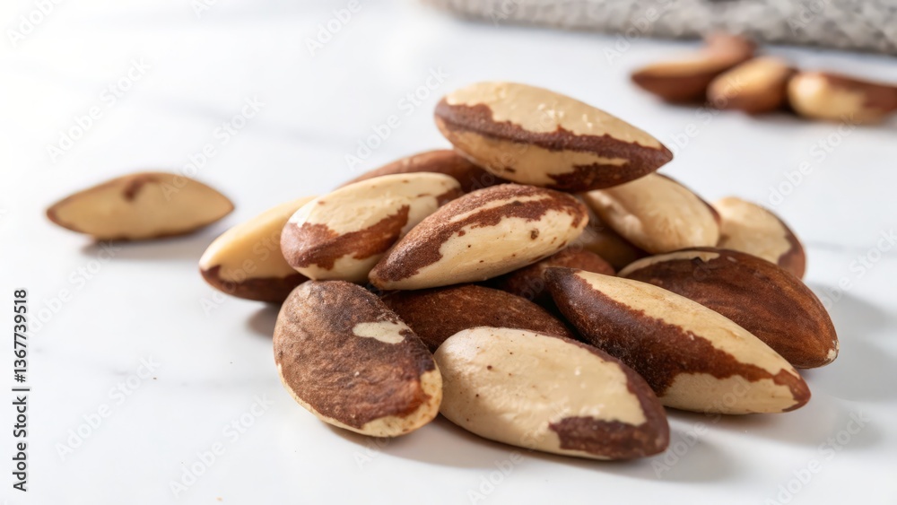 Brazil Nuts Piled on White Marble Background for Healthy Eating and Nutrition Photography
Brazil Nuts Piled on White Marble Background for Healthy Eating and Nutrition Photography