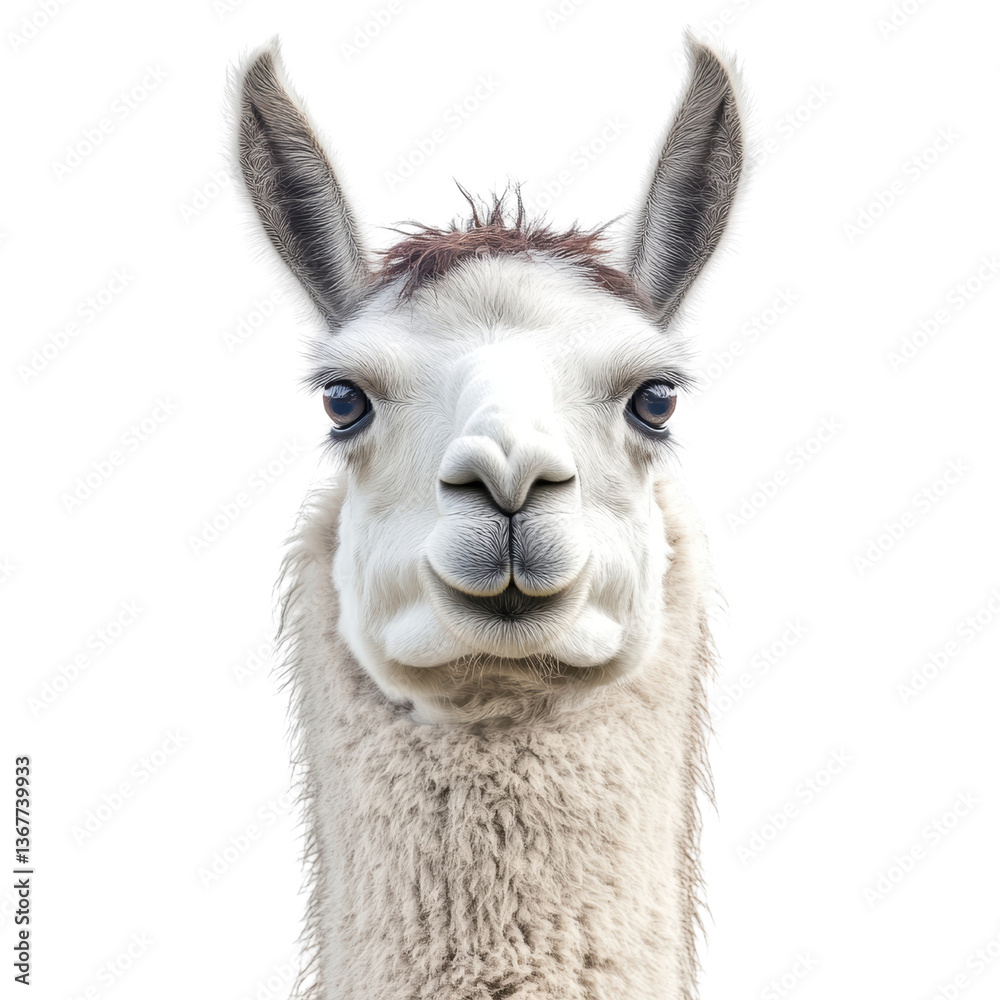Obraz premium Adorable Llama Portrait on Black Background on white background