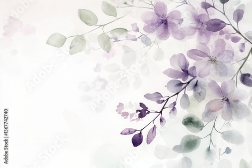 Obraz na płótnie delicate watercolor lavender bouquet soft purple and sage green palette loose flowing style botanical illustration with translucent petals w salonie