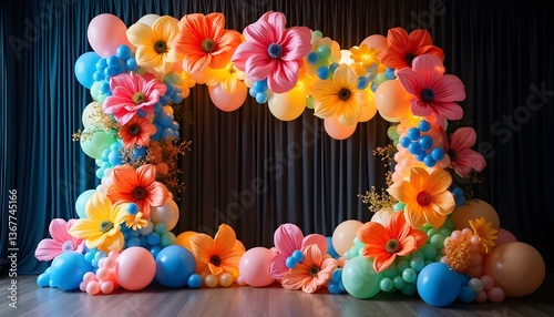Colorful Balloon   Paper Flower Arch