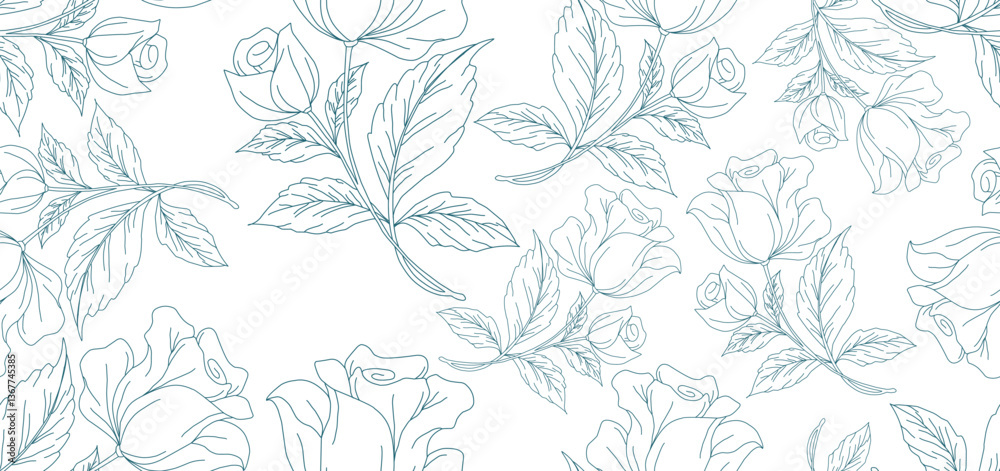 Fototapeta premium Hand drawn Sweet flower Vine seamless pattern. soft pastel colors seamless pattern Vector Illustration, Design for fashion, fabric, textile, wallpaper, wrapping and all print