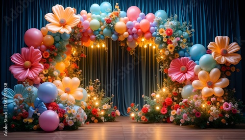 Festive Balloon   Flower Arch Backdrop