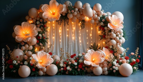 Romantic Balloon   Flower Arch Backdrop