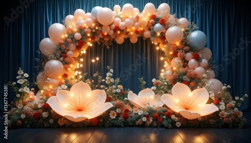Romantic Floral Balloon Arch with Lights