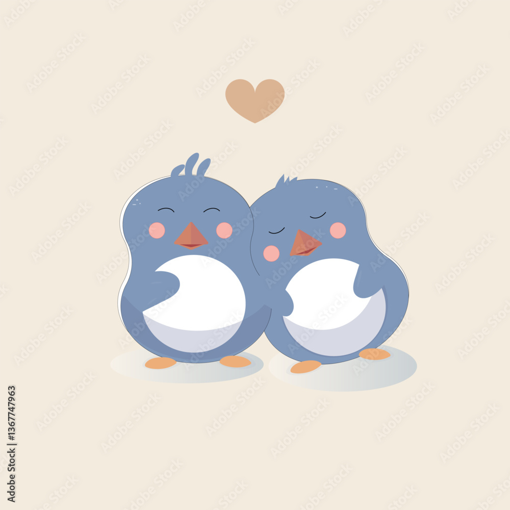 Fototapeta premium illustration of cute penguins, penguins in love