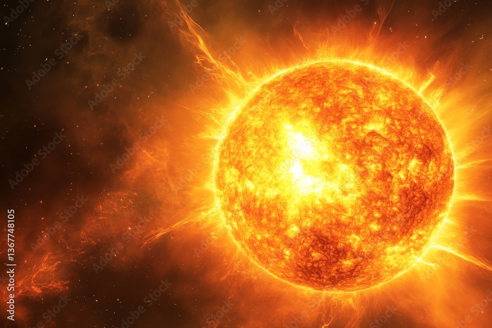 Obraz premium Fiery Sun in Cosmic Nebula