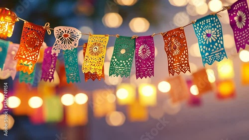Vibrant Paper Decorations and Warm Lights Adorn Festive Scene