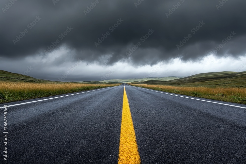 Naklejka premium Empty highway under a dark sky