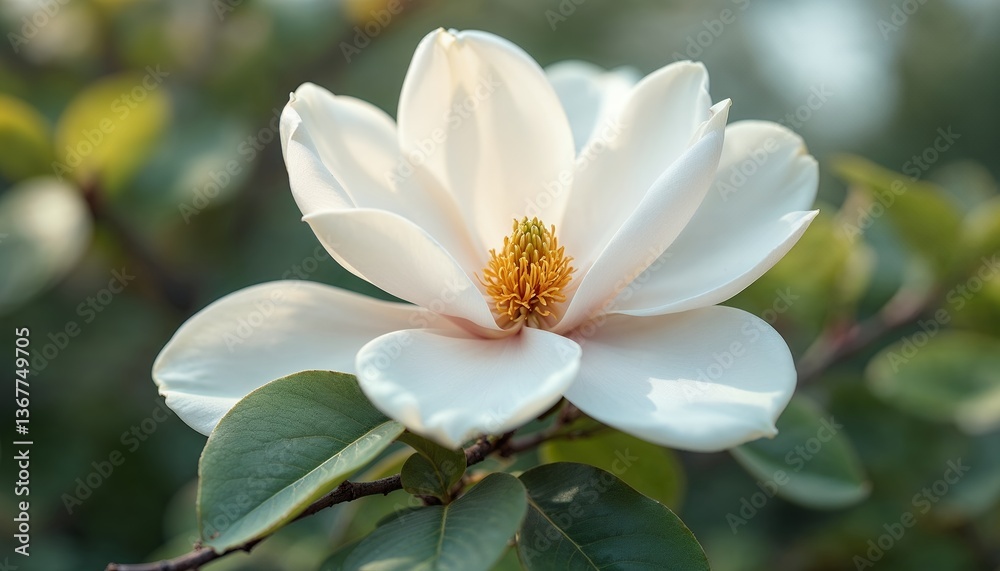 Stunning White Magnolia Blossom Closeup in Soft Light Stunning White Magnolia Blossom Closeup in Soft Light