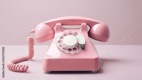 Vintage Pink Rotary Telephone A Monochromatic Blend of Nostalgia and Elegance isolated on pink background