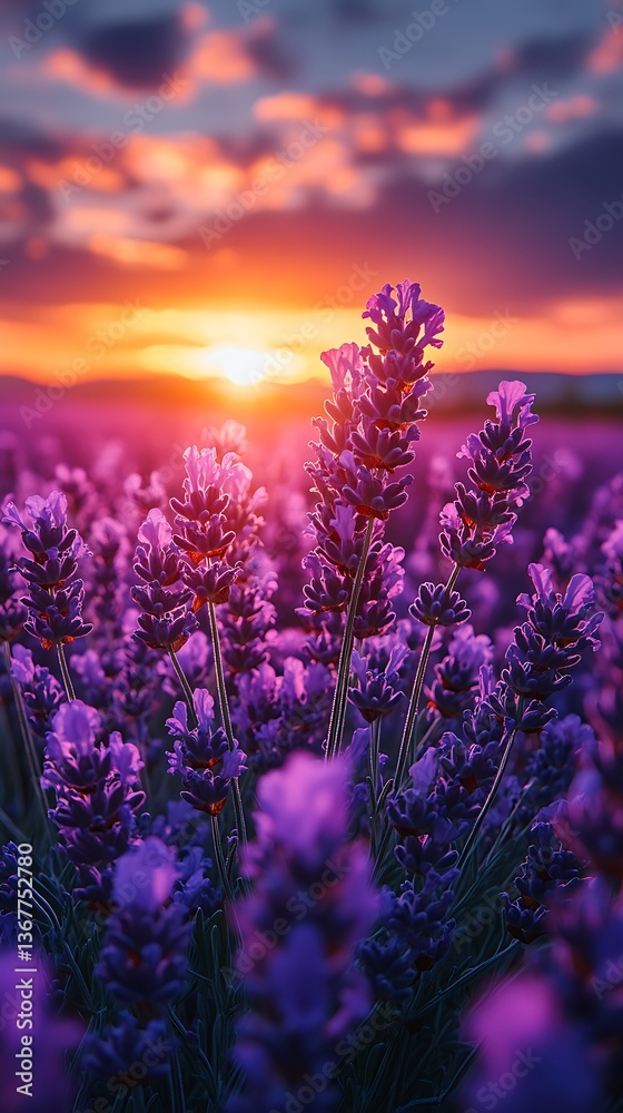Fototapeta premium Twilight sky over lavender fields high resolution hd photo