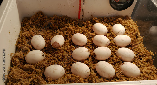 Gecko eggs incubating in a homemade container revealing signs of hatching