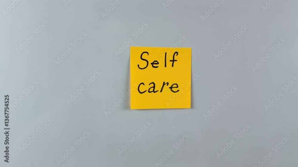 Sticky note with word Selfcare written on it, pinned on white background. Symbolizes well being, self love, and health. Ideal for wellness and healthy lifestyle concepts Sticky note with word Selfcare written on it, pinned on white background. Symbolizes well being, self love, and health. Ideal for wellness and healthy lifestyle concepts