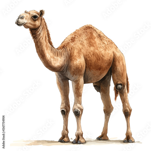 A watercolor painting of a dromedary, isolated on a white background. Dromedary vector.

