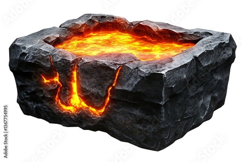 3D Molten Magma Chest with Fiery Glow from Inside.