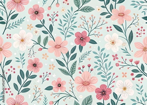 Wallpaper Mural Vintage pink blossom seamless floral design Torontodigital.ca