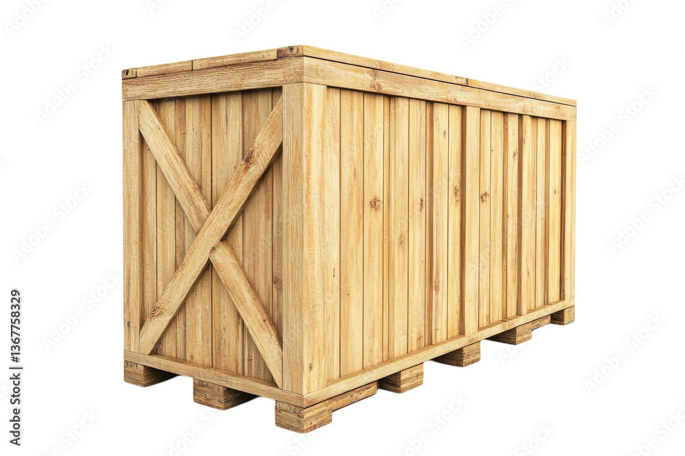 Rustic wooden crate on pallets showcasing craftsmanship and utility for storage or transport isolated on transparent background