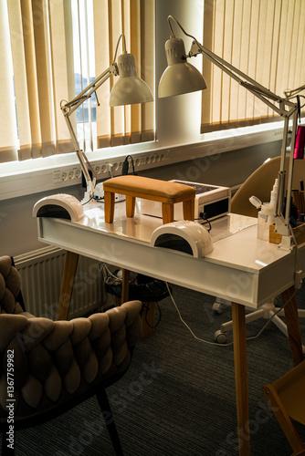 Professional nail salon equipment setup