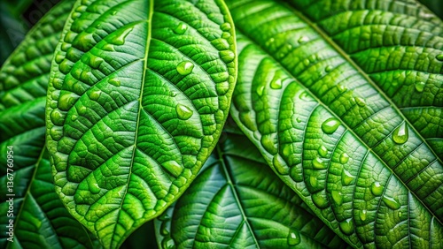 Macro Photography: Vibrant Green Cacao Tree Leaves Texture