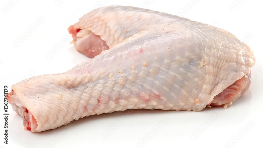 Raw Turkey Leg with Skin and Marbled Meat on White Background
Raw Turkey Leg with Skin and Marbled Meat on White Background