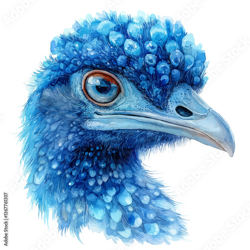 A watercolor painting of an emu, isolated on a white background. Emu vector.

